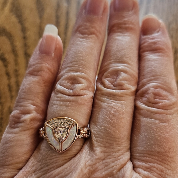 "Permission to Dazzle" Rose Gold Ring with Milky White Opal Size 7. - Picture 3 of 4